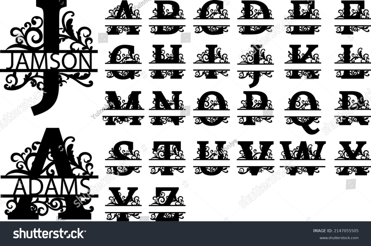 SVG of Split Regal Monogram Alphabet Letters Vector Cut Files Metal Laser Silhouette Cricut Font A to Z SVG Letters  svg