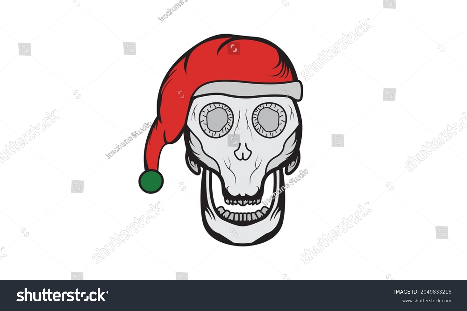 SVG of Spooky Skull Head Wearing Santa Hat T-shirt Design Illustration svg