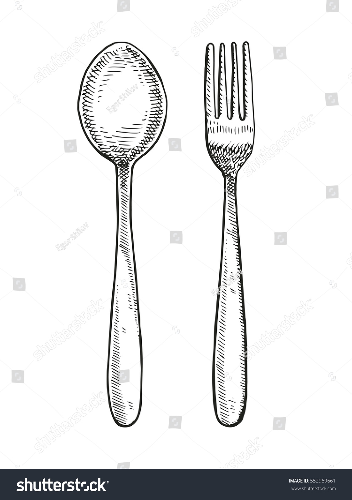 Spoon Fork Drawing Vector Illustration Stock Vector (Royalty Free