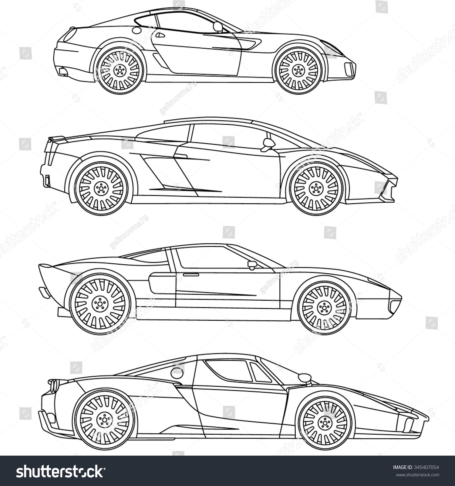 Sport Car Line Drawing Stock Vector 345407054 : Shutterstock
