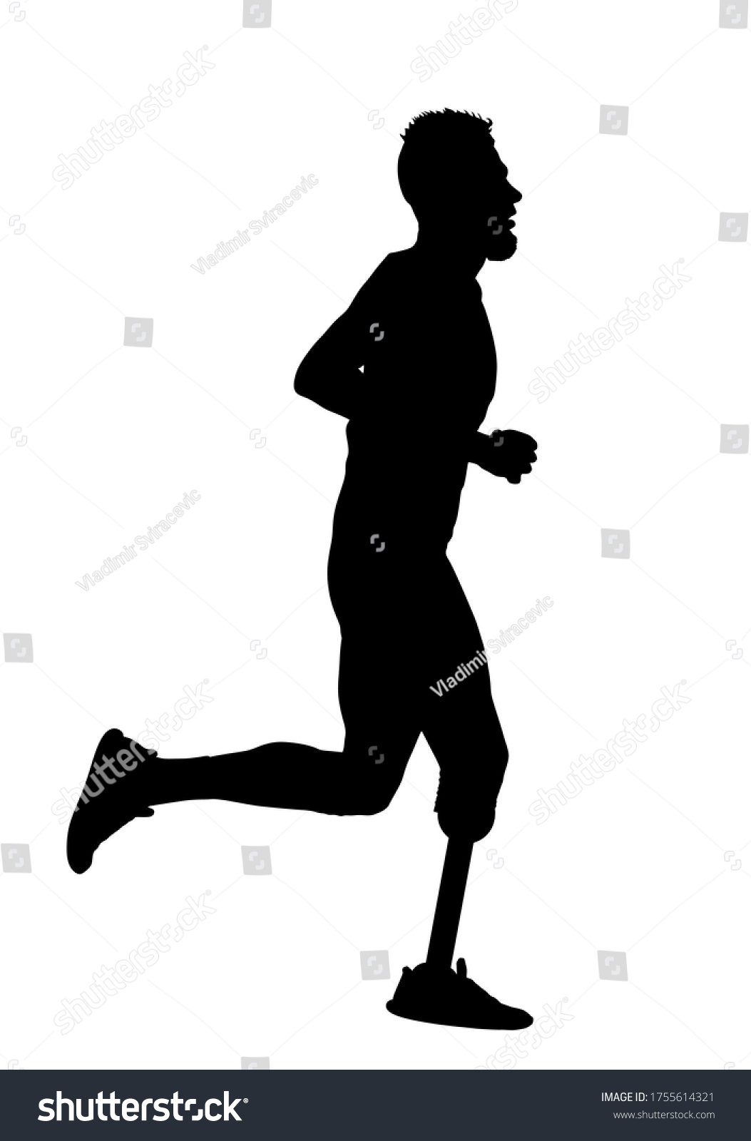 SVG of Sport man marathon runner with prosthetic leg vector silhouette illustration isolated on white background. Disabled sport boy active life. Sportsman with amputated prosthesis leg and strong will. svg