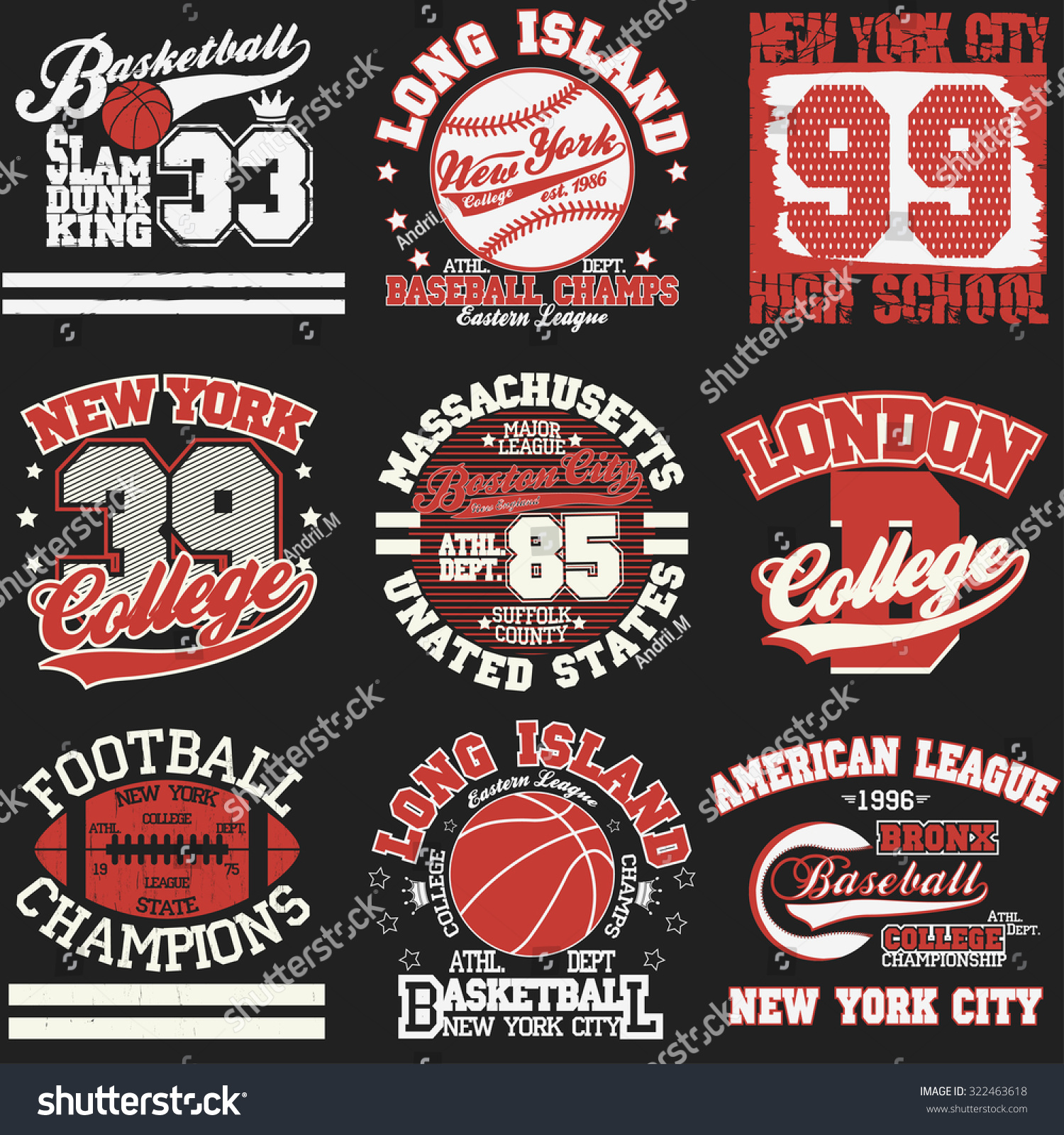 Sport Typography Graphics Logo Set Tshirt Stock Vector 322463618 ...