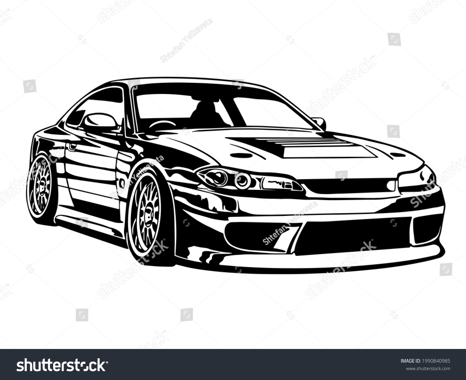 SVG of Sports car. Racing auto. Vector monochrome illustration svg