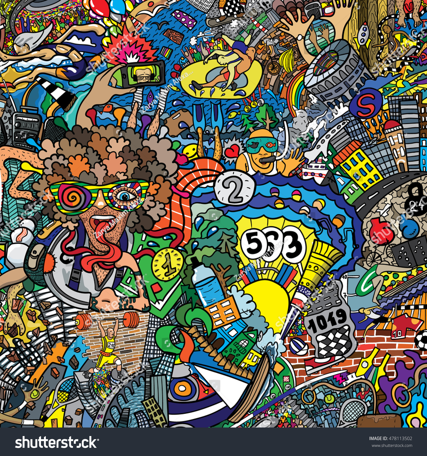 Sports Collage On A Large Brick Wall, Graffiti Stock Vector ...