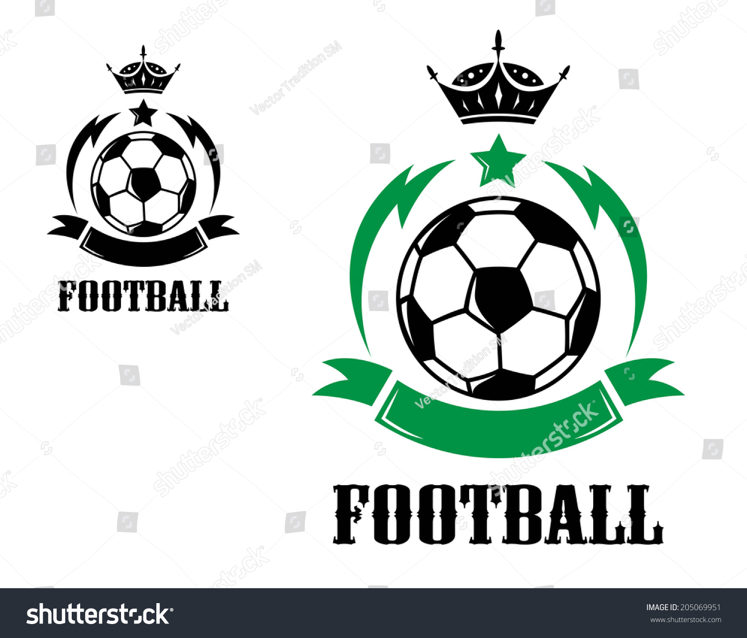 Sports Crests Or Emblems Or Logo With Soccer Ball, Crown And Ribbon ...