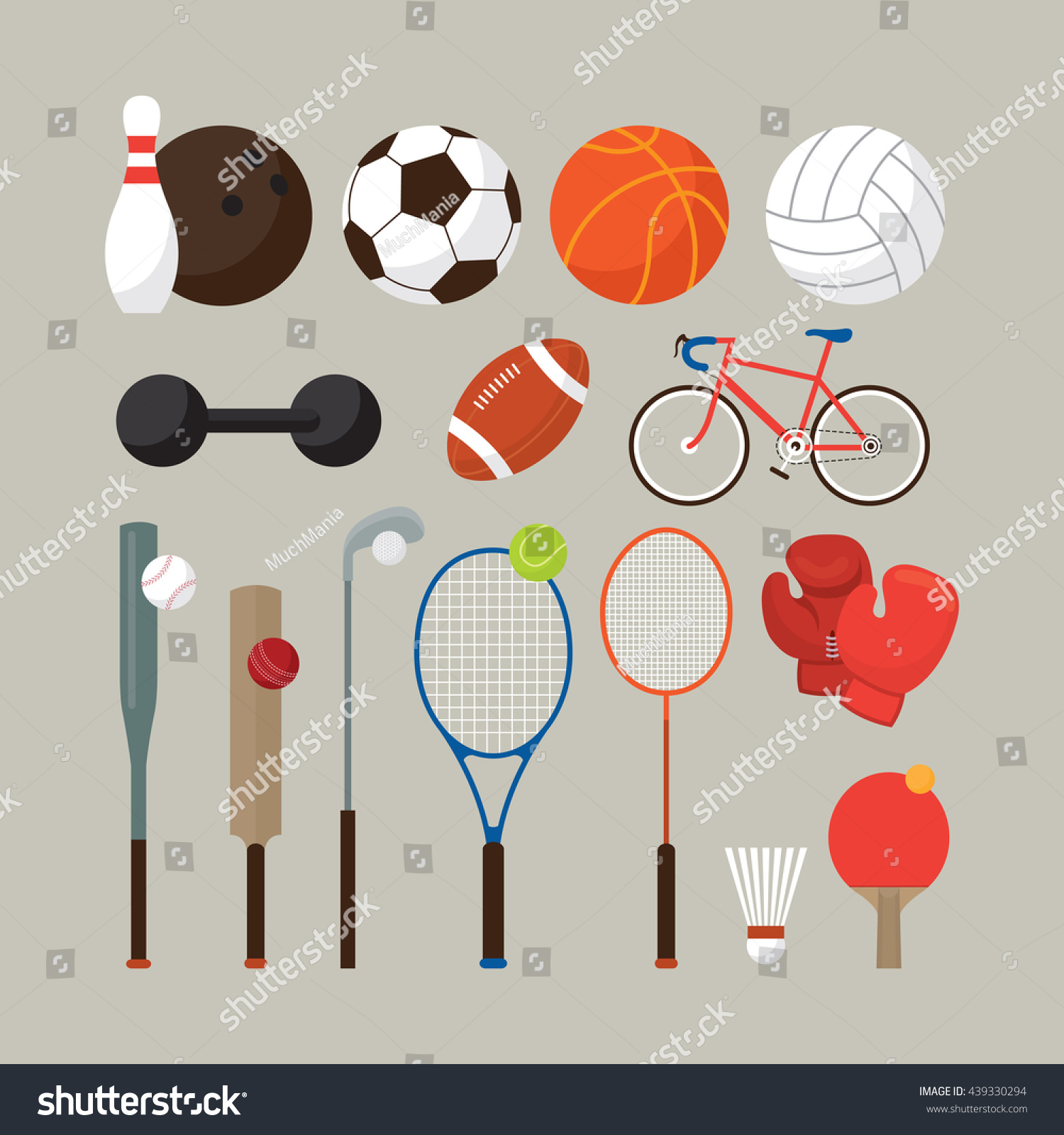 Sports Equipment Flat Objects Set Icons Stock Vector 439330294 ...