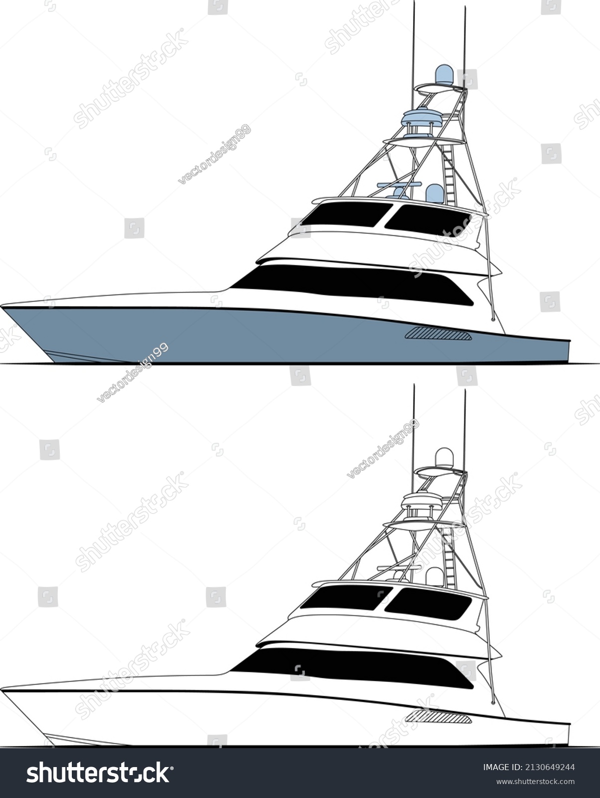 Sports Fishing Boat Line Art Illustration Stock Vector (Royalty Free