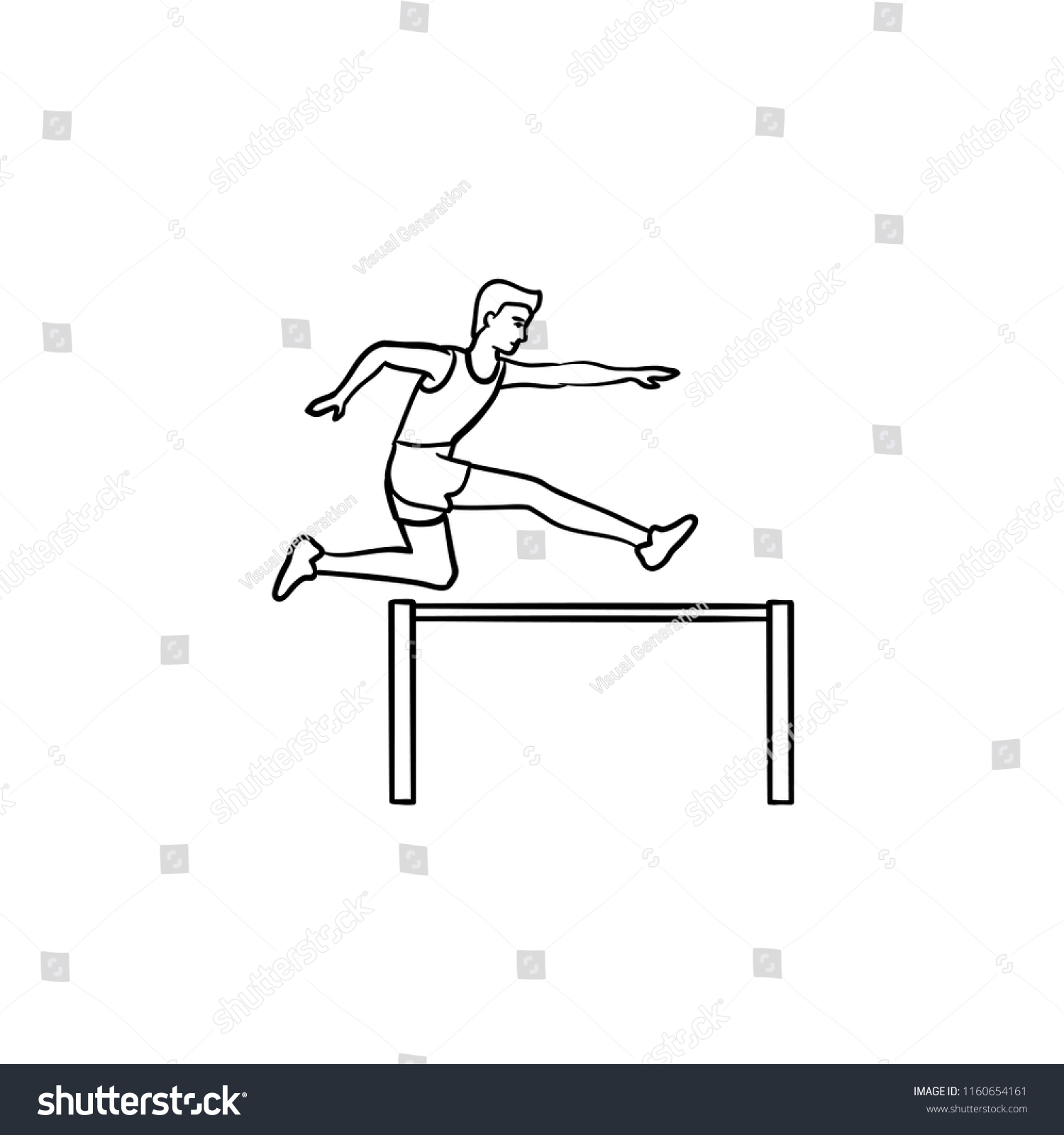 Sportsman Running Jumping Over Obstacles Hand Stock Vector (Royalty