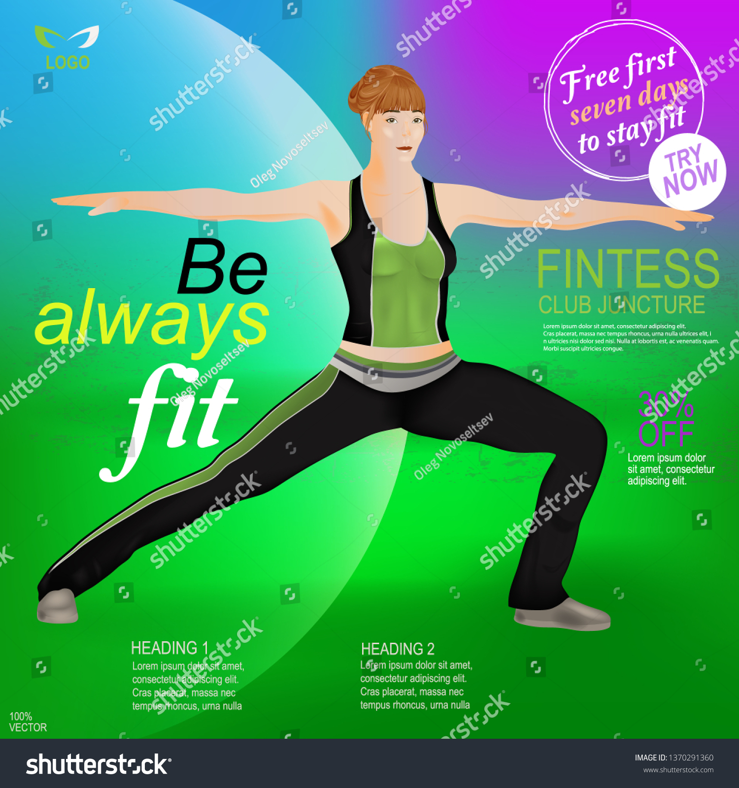 Sporty Muscular Woman Posing Fitness Banner Stock Vector Royalty Free