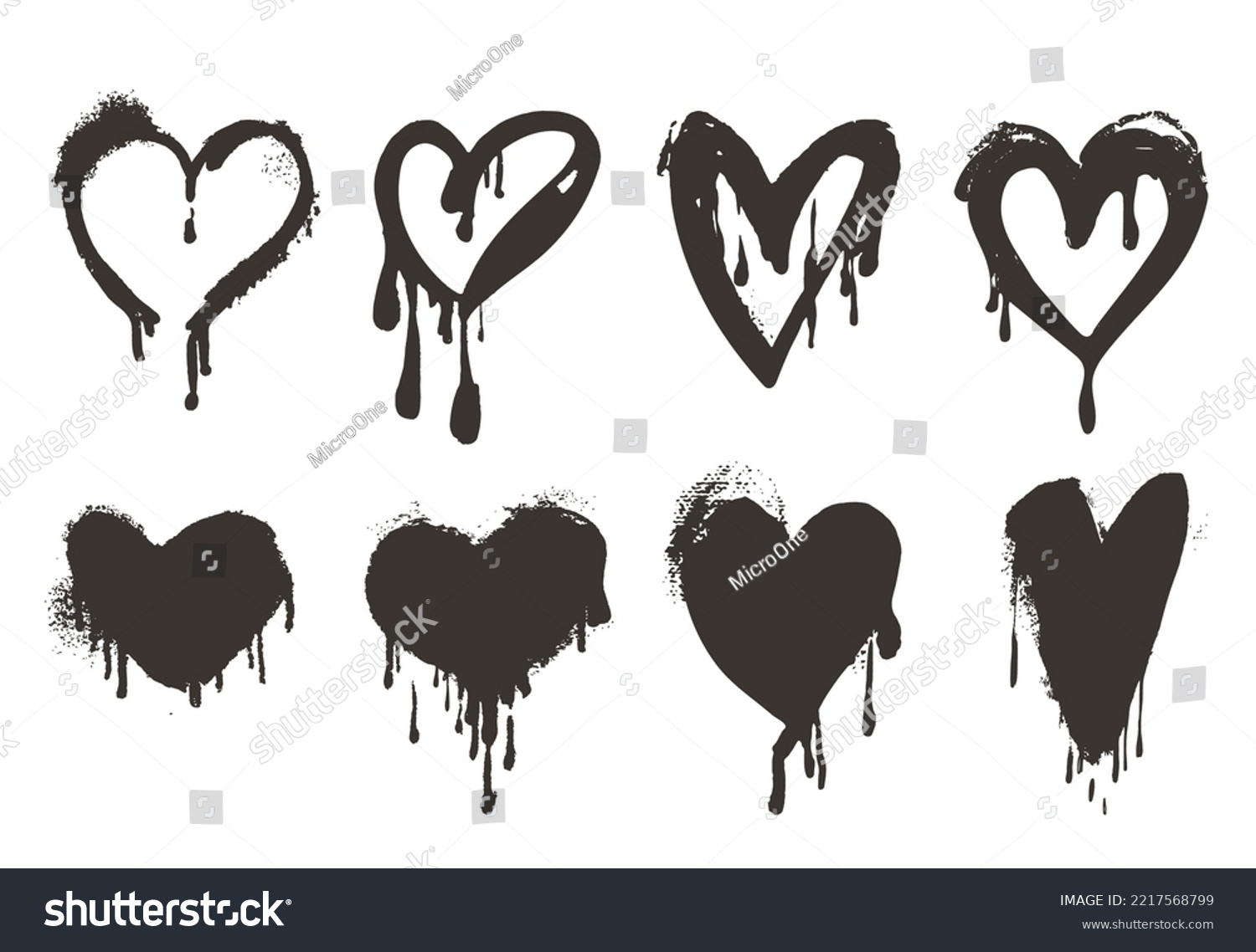 SVG of Spray ink hearts. Valentine day heart elements, ink graphic graffiti stains. Abstract paint love and romantic symbols, rough wedding neoteric vector decor svg