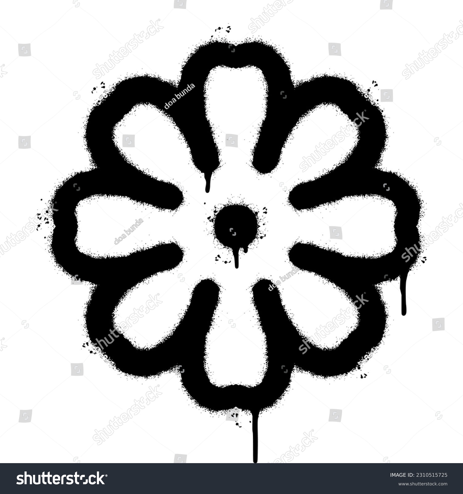 SVG of Spray Painted Graffiti flower icon Sprayed isolated with a white background. graffiti flower symbol with over spray in black over white.  svg