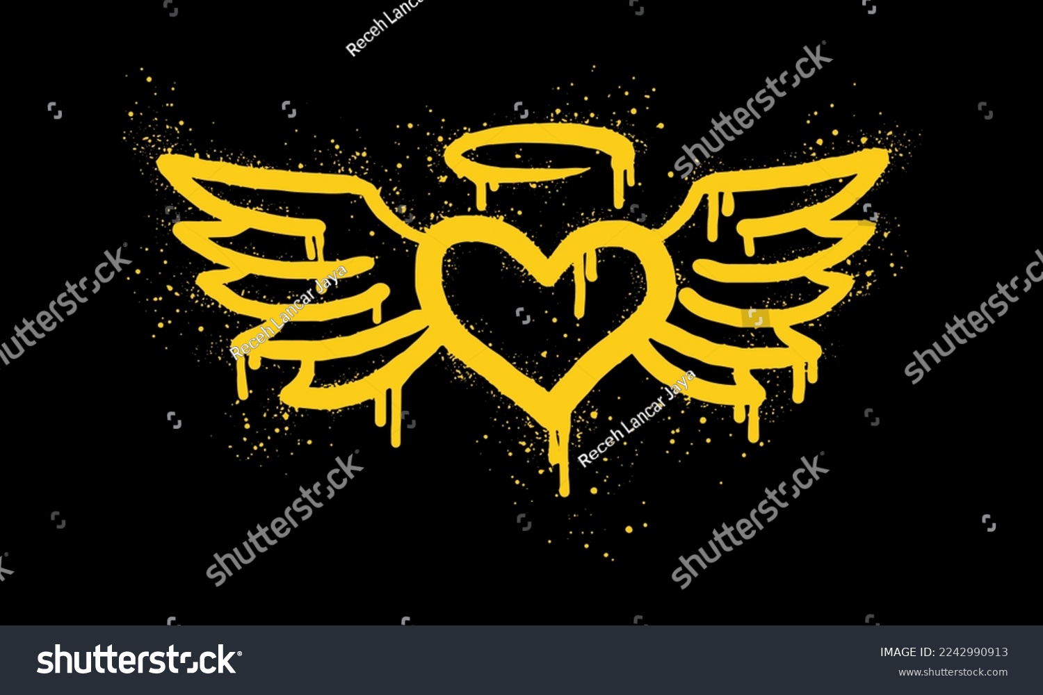 SVG of Spray painted graffiti flying heart icon in gold color. Heart with wings drip symbol. isolated on black background. vector illustration svg