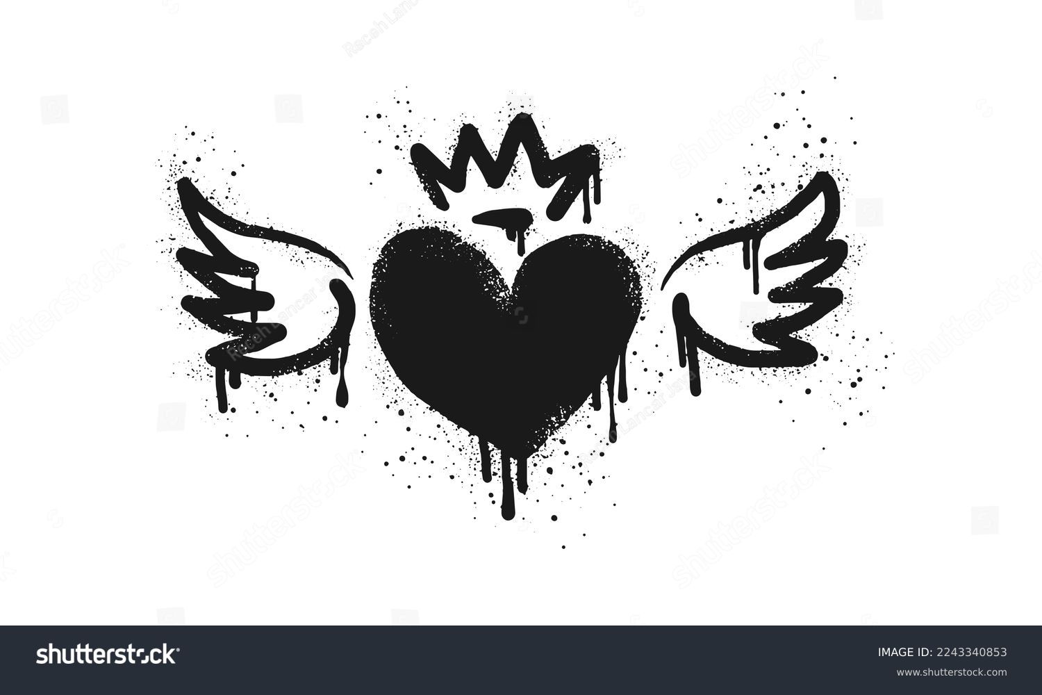 SVG of Spray painted graffiti flying heart with wings icon in black over white. Heart with wings drip symbol. isolated on white background. vector illustration svg