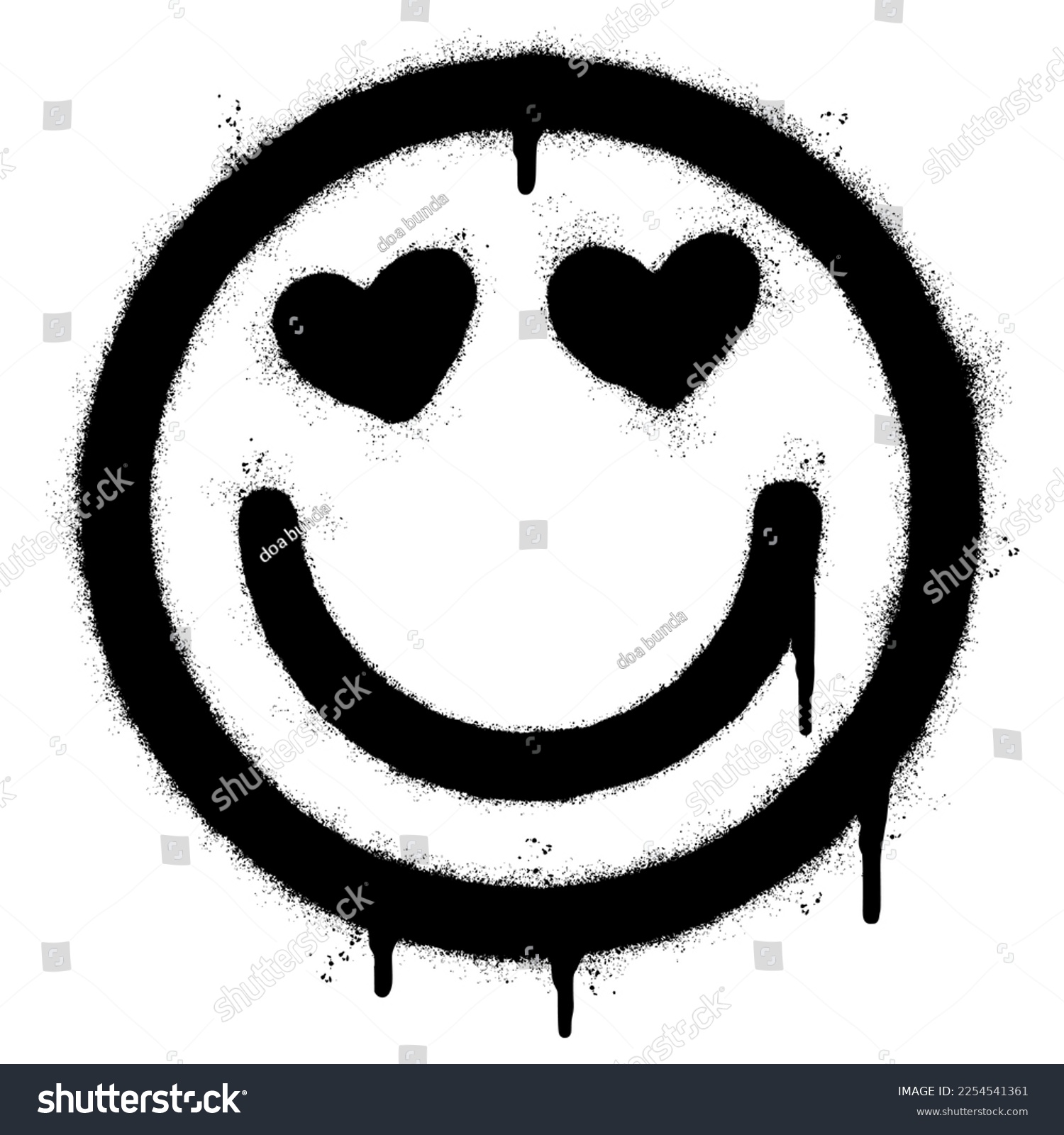 SVG of Spray Painted Graffiti hearts eyes emoticon Sprayed isolated with a white background. graffiti Smile in love emoticon icon with over spray in black over white. svg