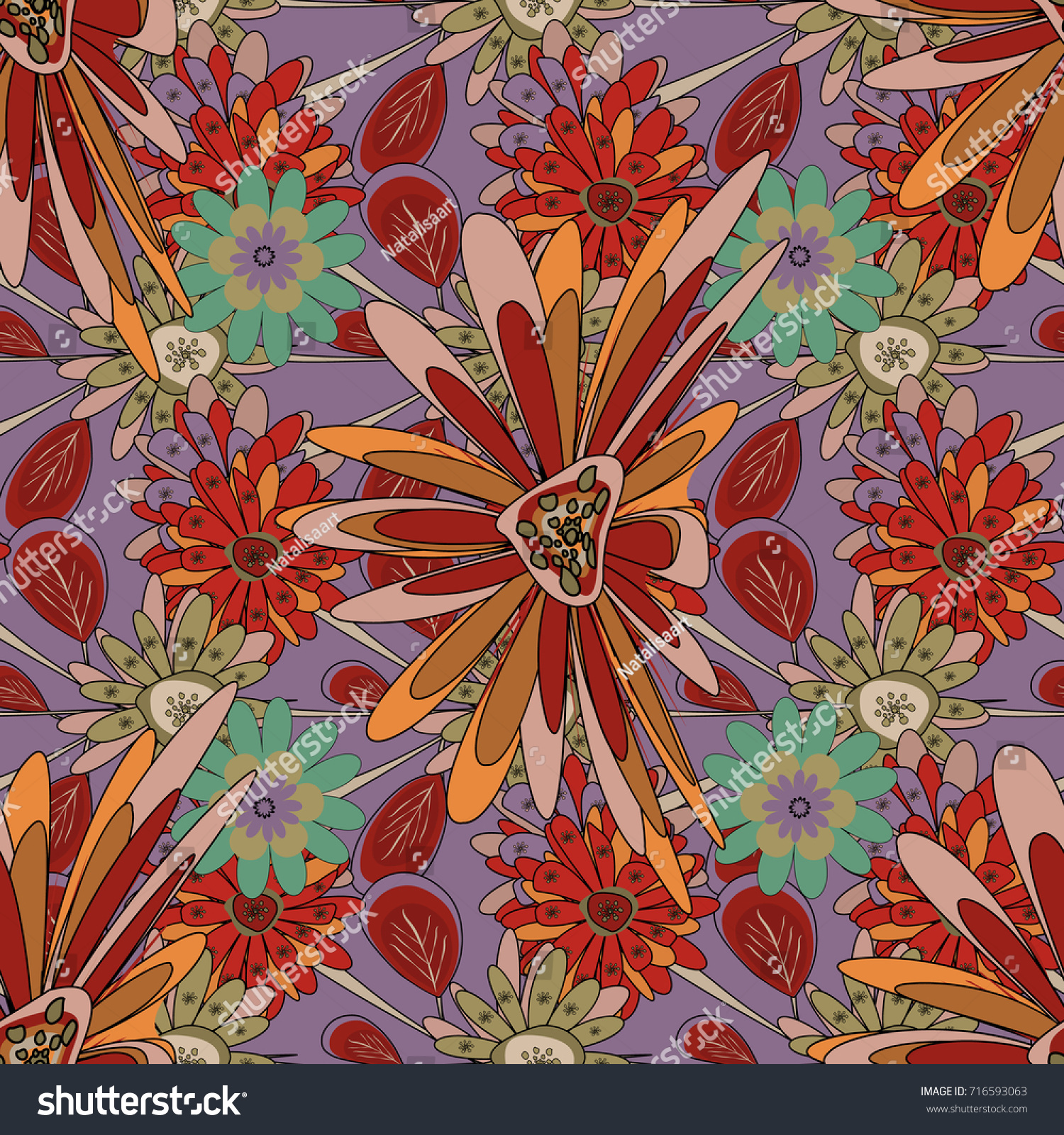 Spring Summer Vintage Floral Background Neutral Stock Vector Spring and summer vintage floral background in neutral purple and red colors Beautiful vector