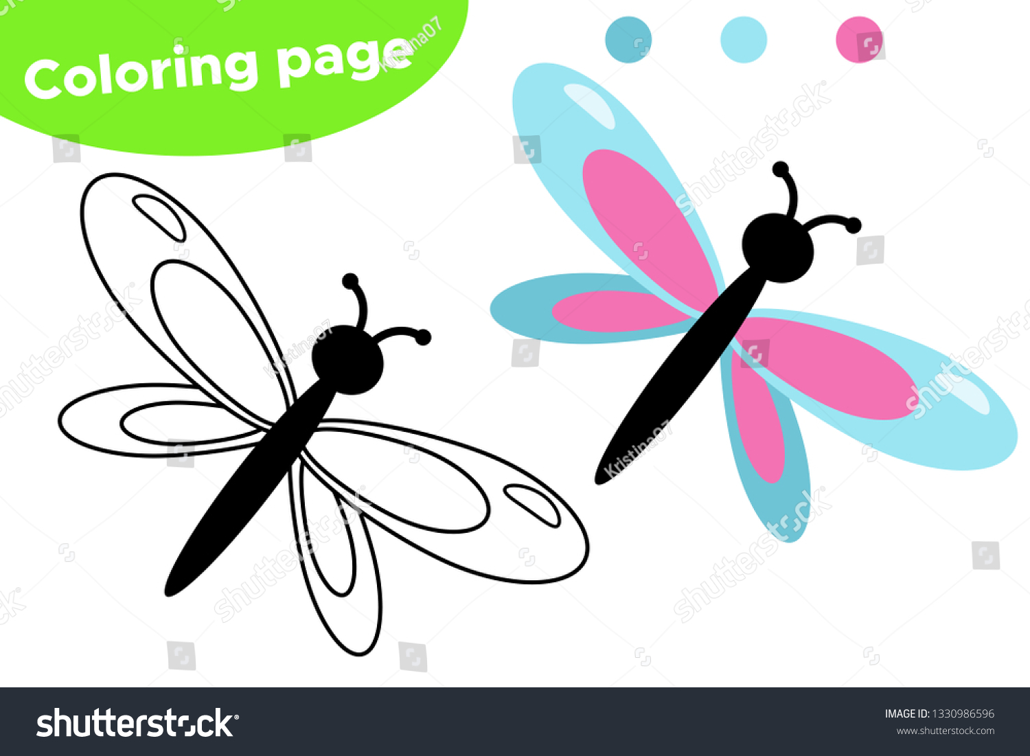 Spring Coloring Page Cute Cartoon Dragonfly Stock Vector Royalty ...