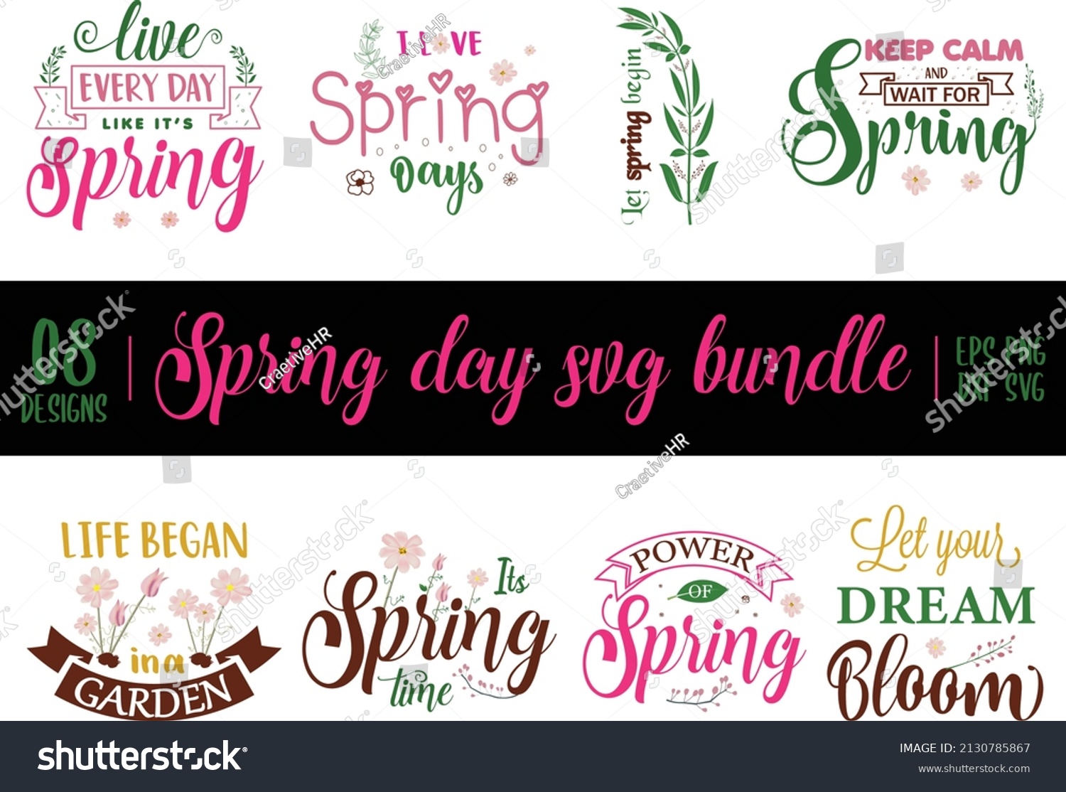 SVG of Spring Day Svg Bundle, Spring Day Svg Design calligraphy Lettering quote illustration vector svg