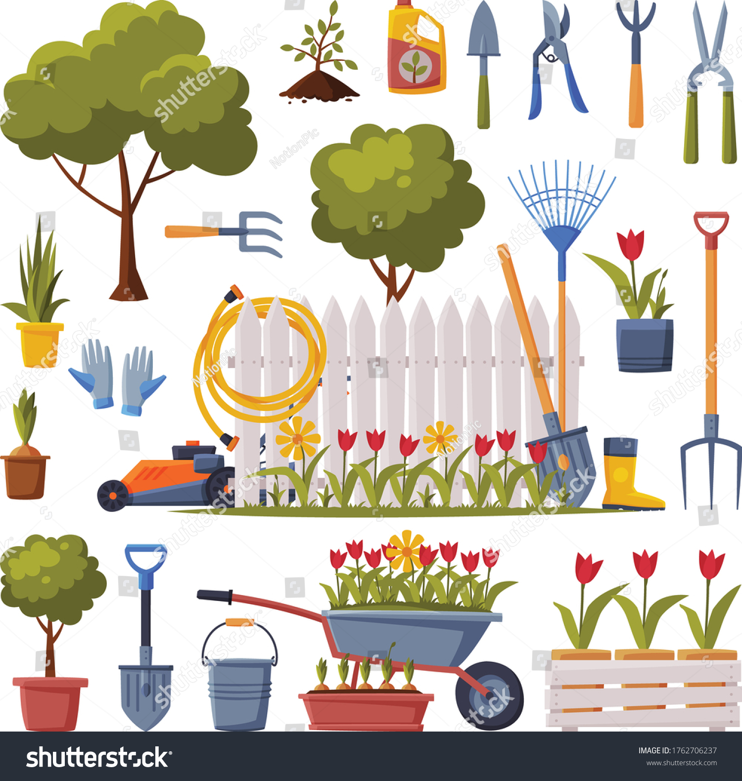 Spring Garden Collection Agriculture Work Equipment Stock Vector ...