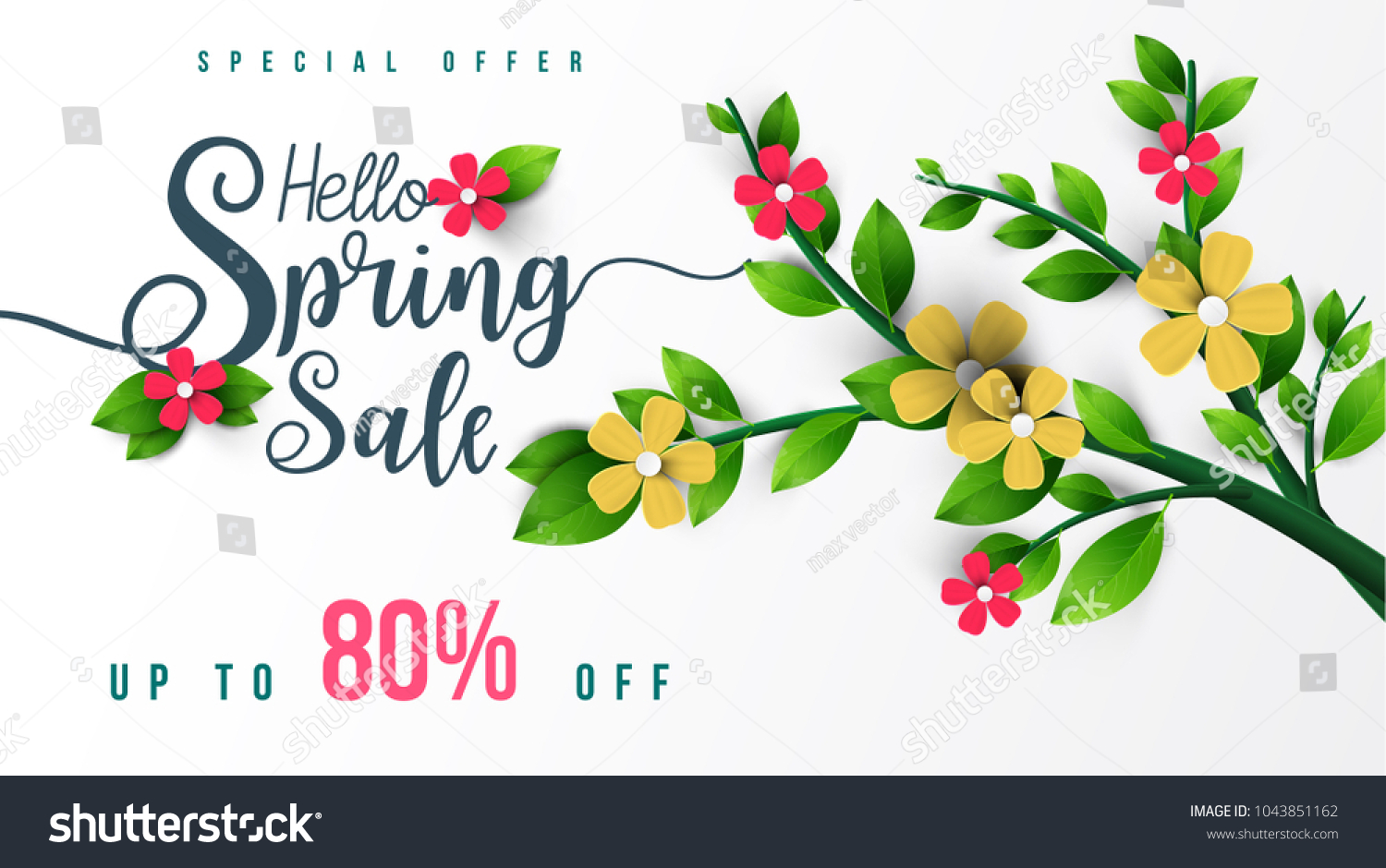 Spring Sale Banner Green Leaf Colorful Stock Vector Royalty Free 1043851162