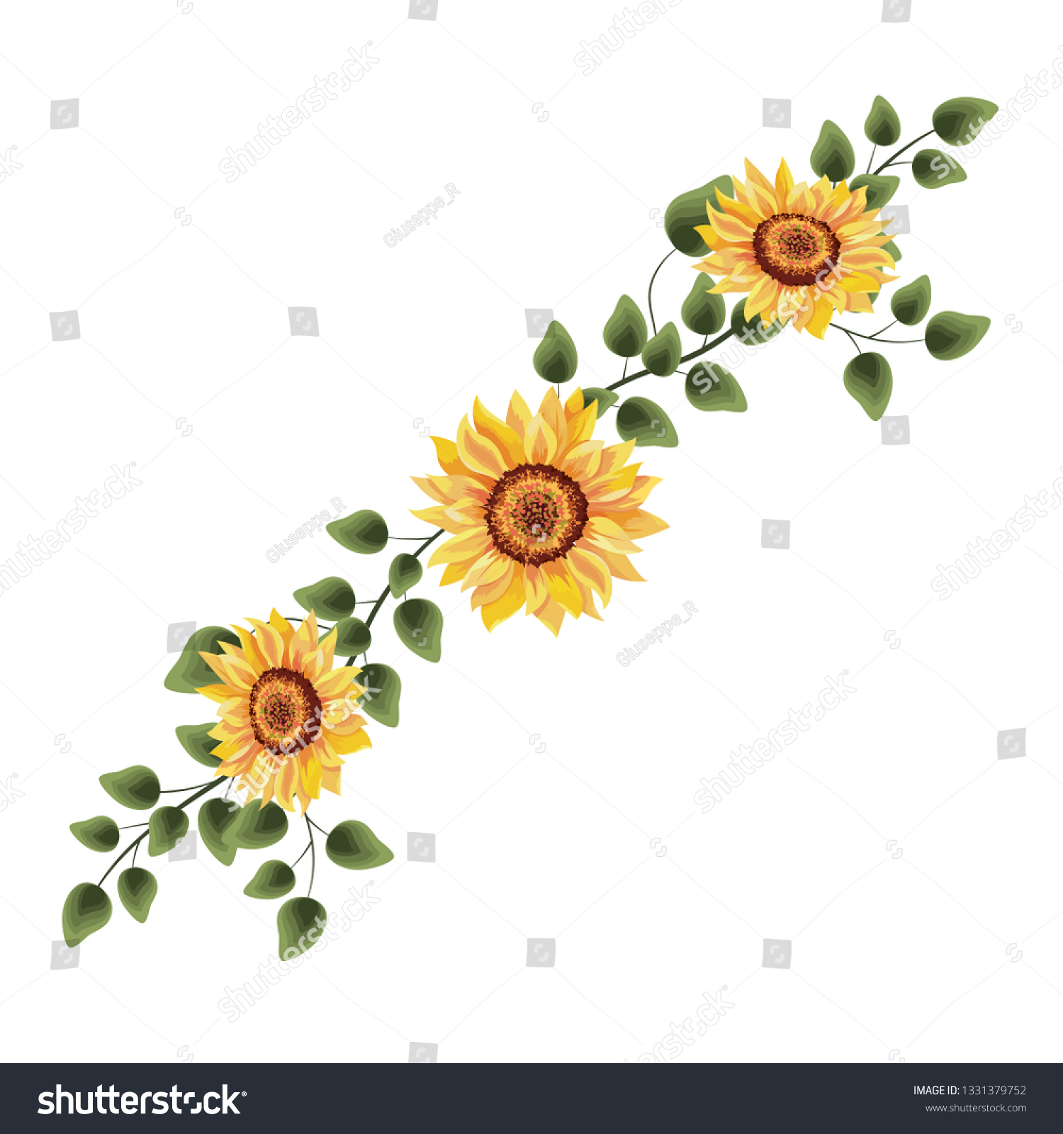 Spring Sunflower Drawinf Leaves Stock Vector Royalty Free 1331379752