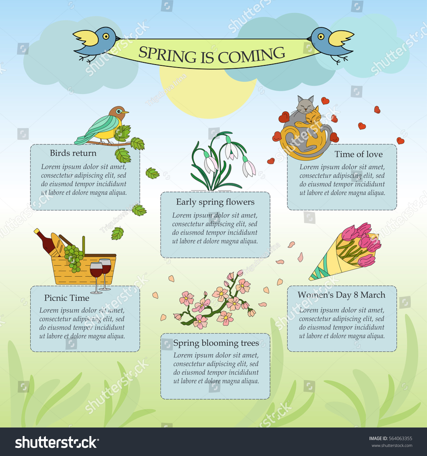 Spring Thin Line Color Infographic Springtime Stock Vector (Royalty ...