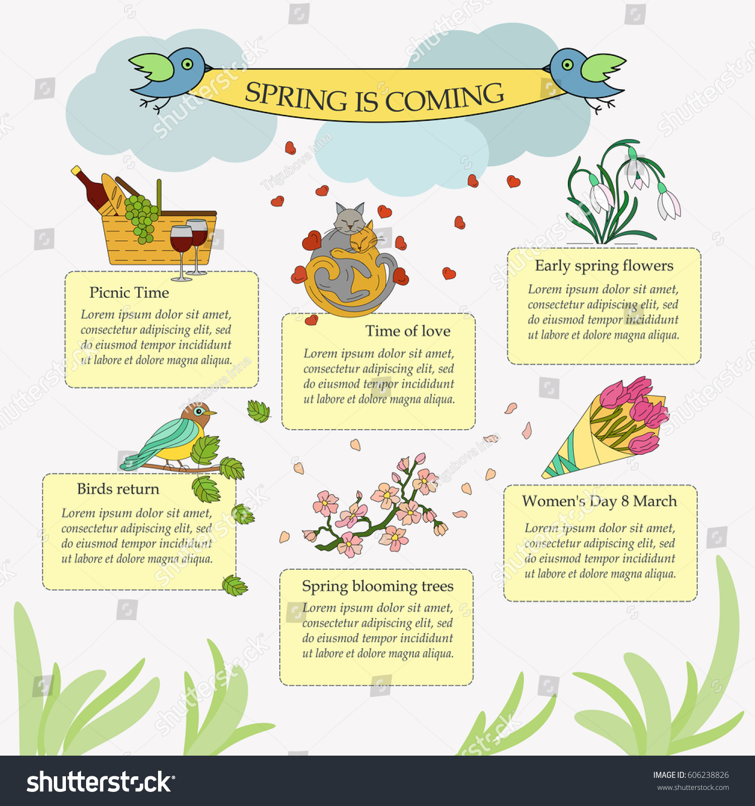Spring Thin Line Color Infographic Springtime: vector de stock (libre ...