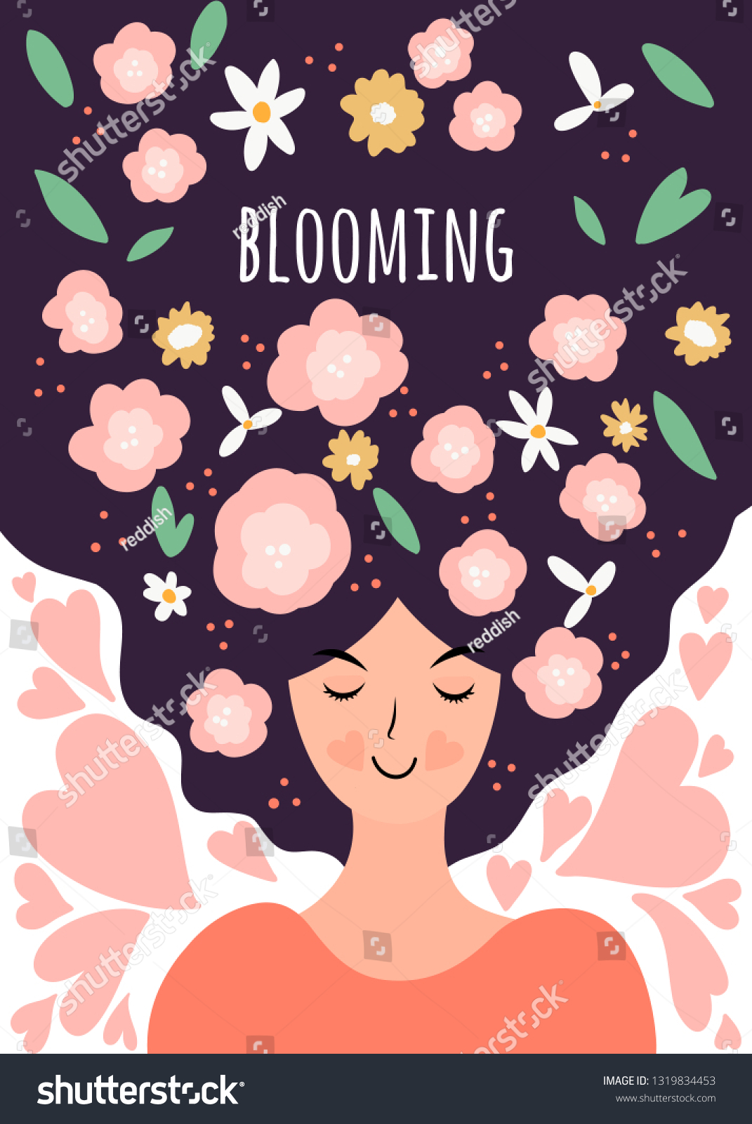 Spring Vector Illustration Woman Flowers Concept Stock Vector (Royalty ...