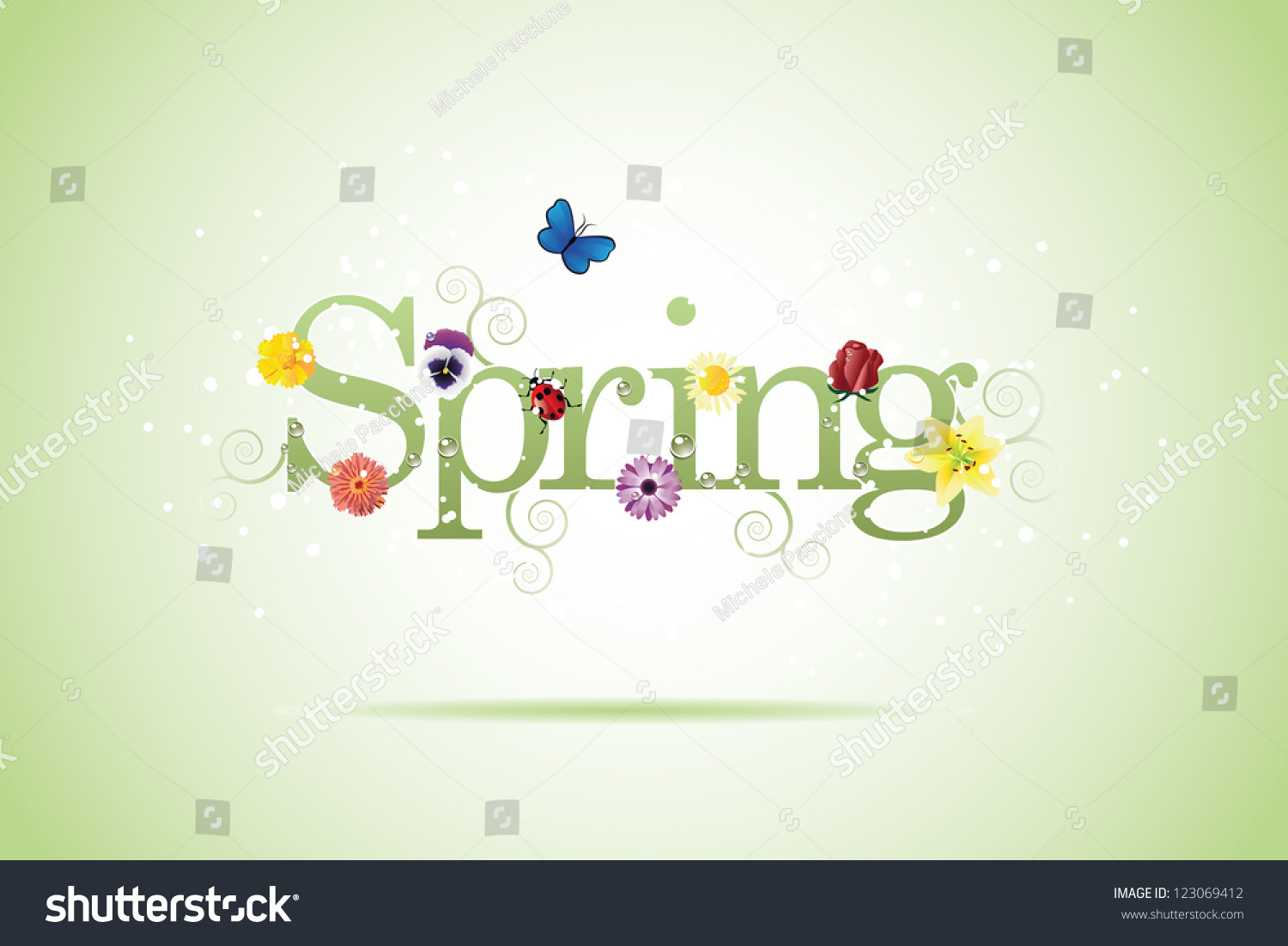 Spring Word Flowers Butterfly Vector Stock Vector (Royalty Free ...