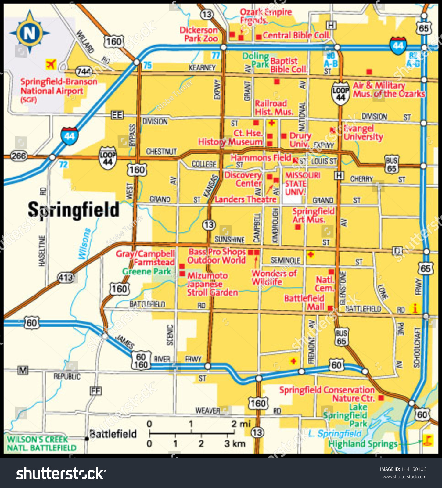Springfield Missouri Area Map Stock Vektorgrafik Lizenzfrei