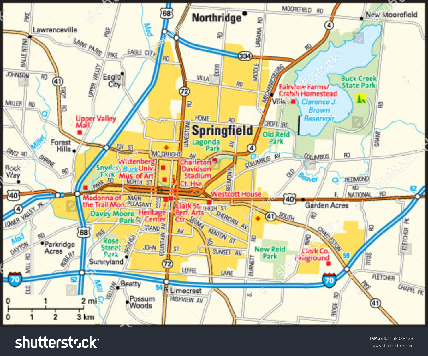 map of springfield ohio Springfield Ohio Area Map Stock Vector Royalty Free 168038423 map of springfield ohio