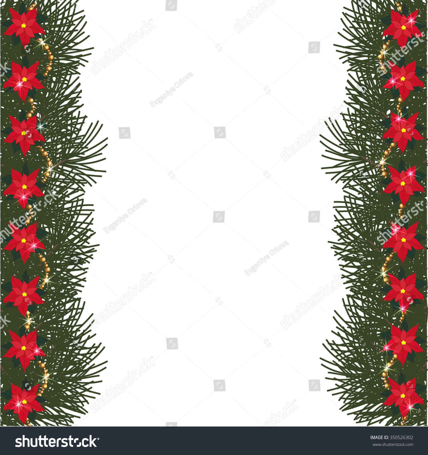 Spruce Frame With Flowers Of Poinsettia, Beads And Glitter On A ...