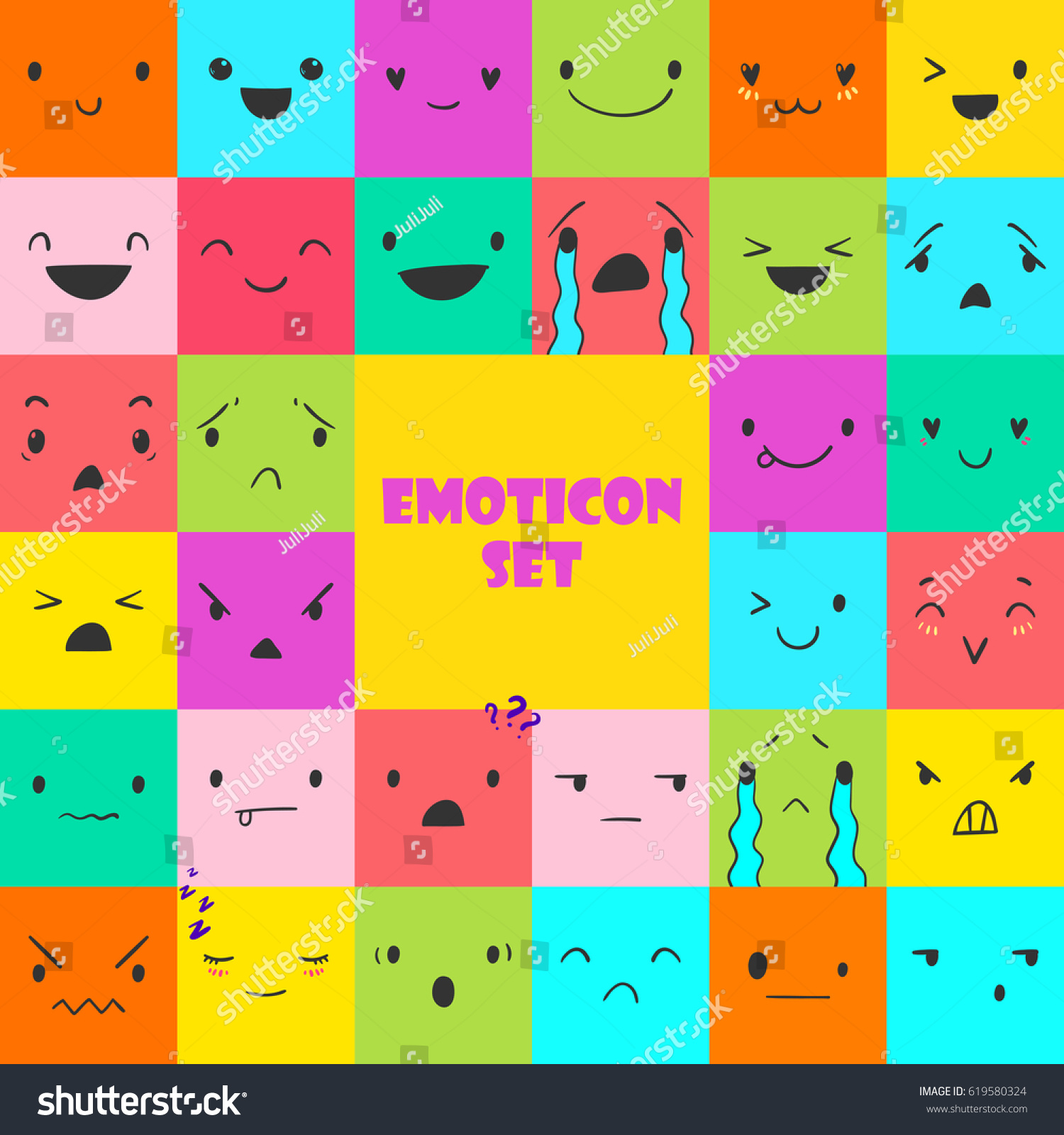 Square Colorful Emoticons Different Emotions Vector Stock Vector ...