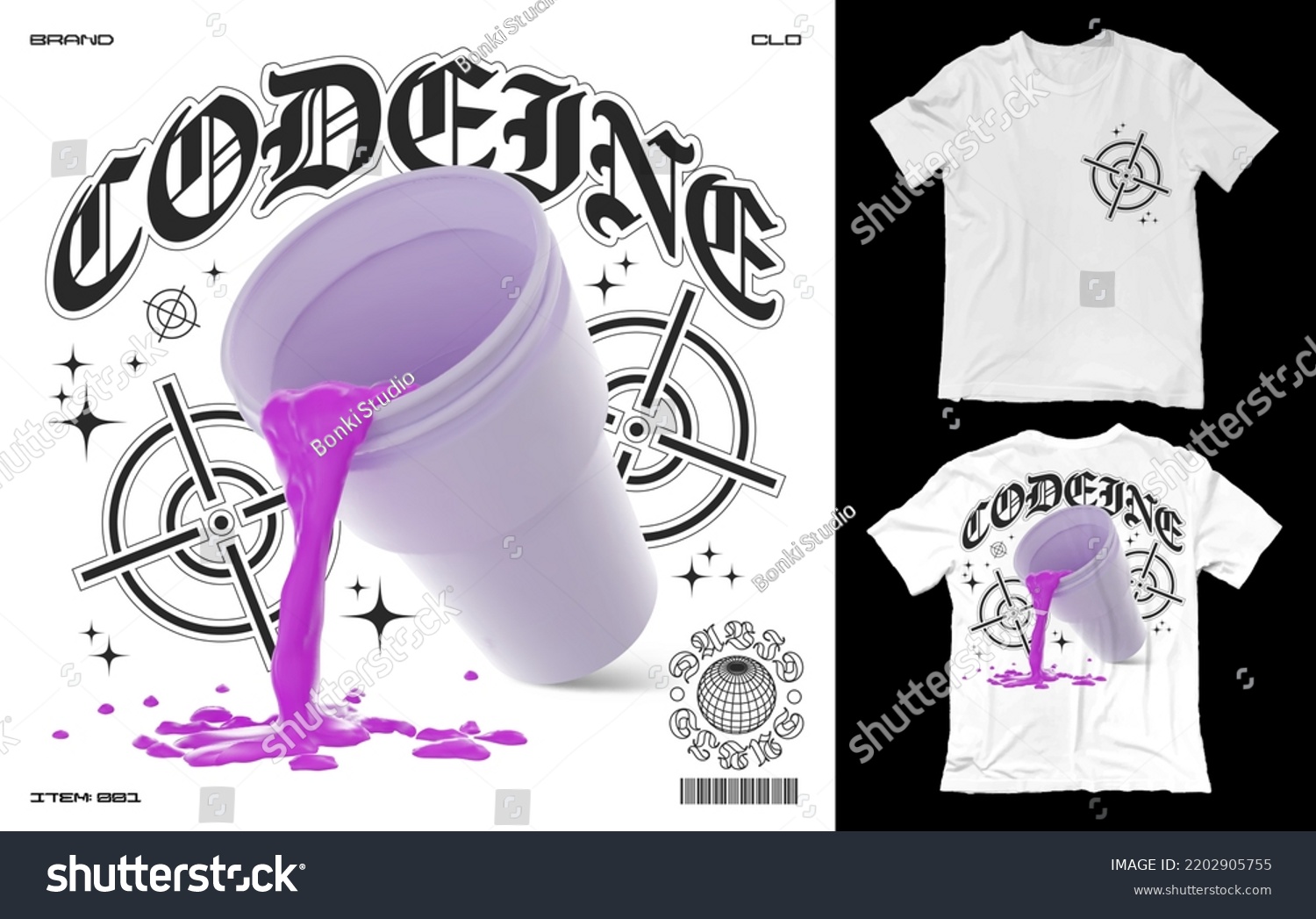 SVG of Square poster with double cup. Realistic t-shirt print with codeine syrup dripping from a cup. Isolated on white background svg