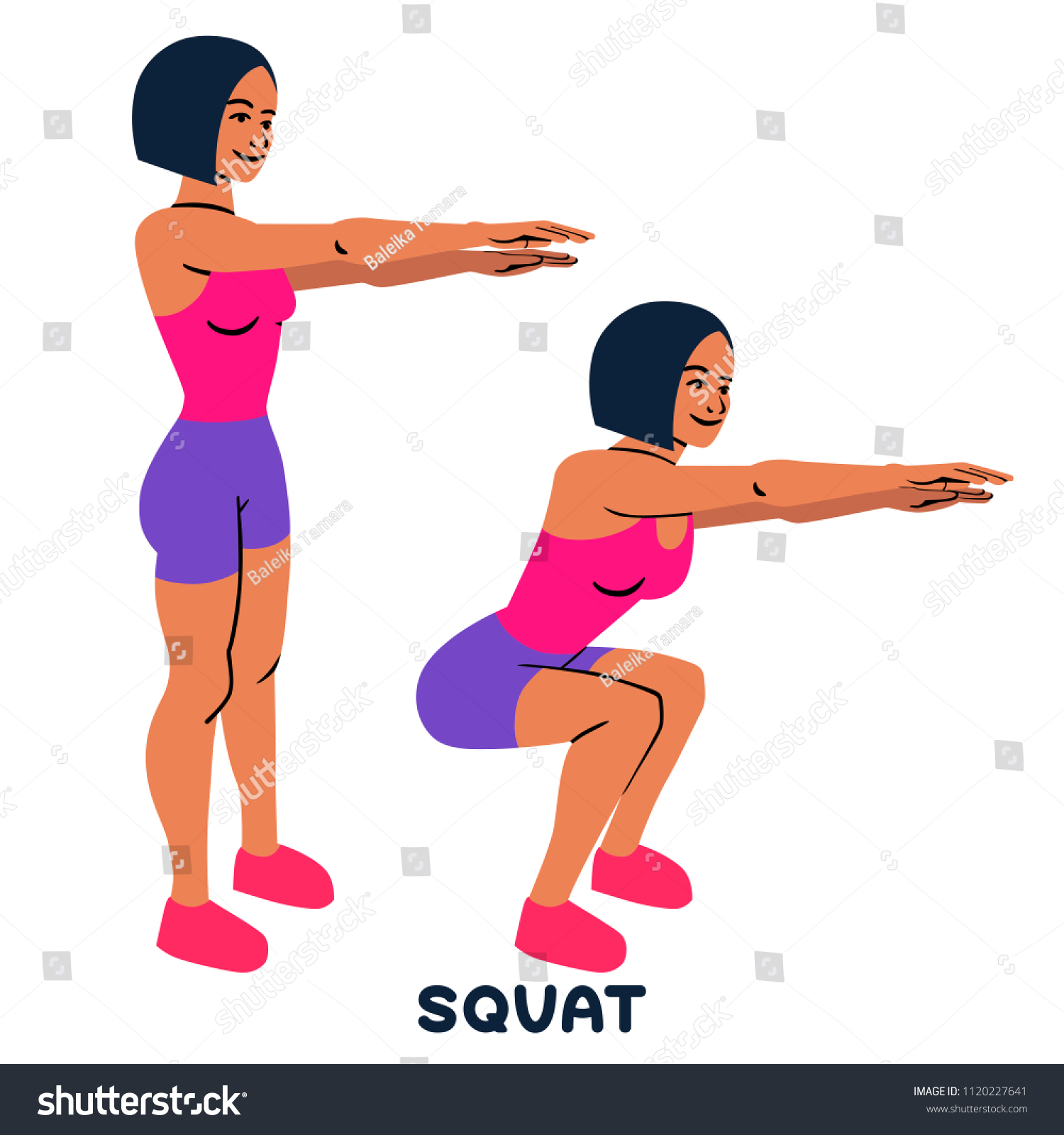 Squat Sport Exersice Silhouettes Woman Doing Stock Vector (Royalty Free ...