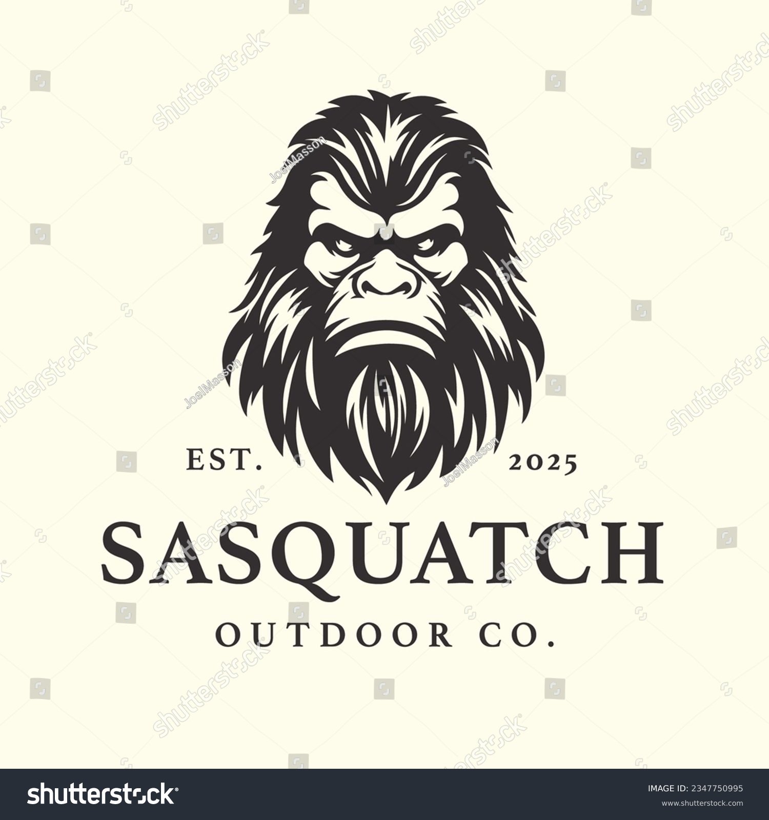 SVG of Squatchy bigfoot logo design. Sasquatch face brand icon. Yeti symbol. Wood ape emblem. Mythical cryptid creature vector illustration. svg