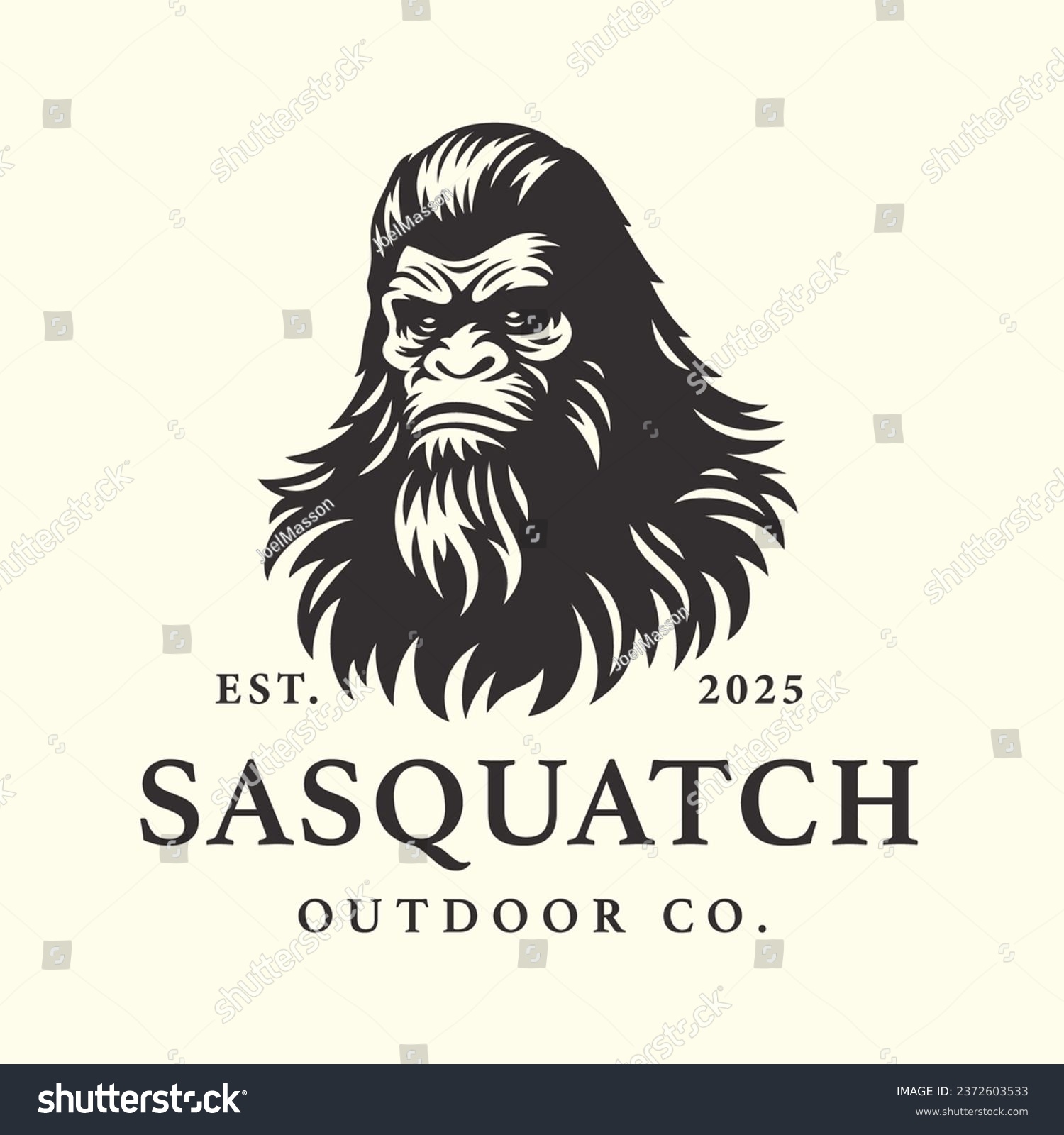 SVG of Squatchy bigfoot logo design. Sasquatch face brand icon. Yeti symbol. Wood ape emblem. Mythical cryptid creature vector illustration. svg