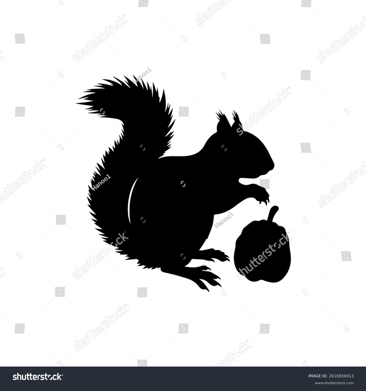 black squirrel holding acorn silhouette clip art preview