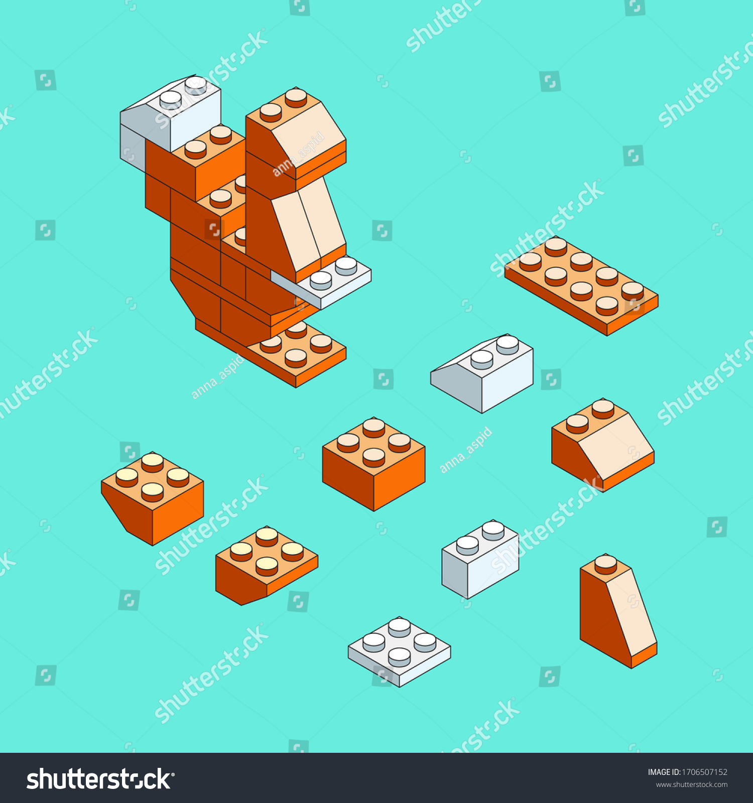 Squirrel Made Blocks Isometric Blocks Elements Stock Vector (Royalty ...