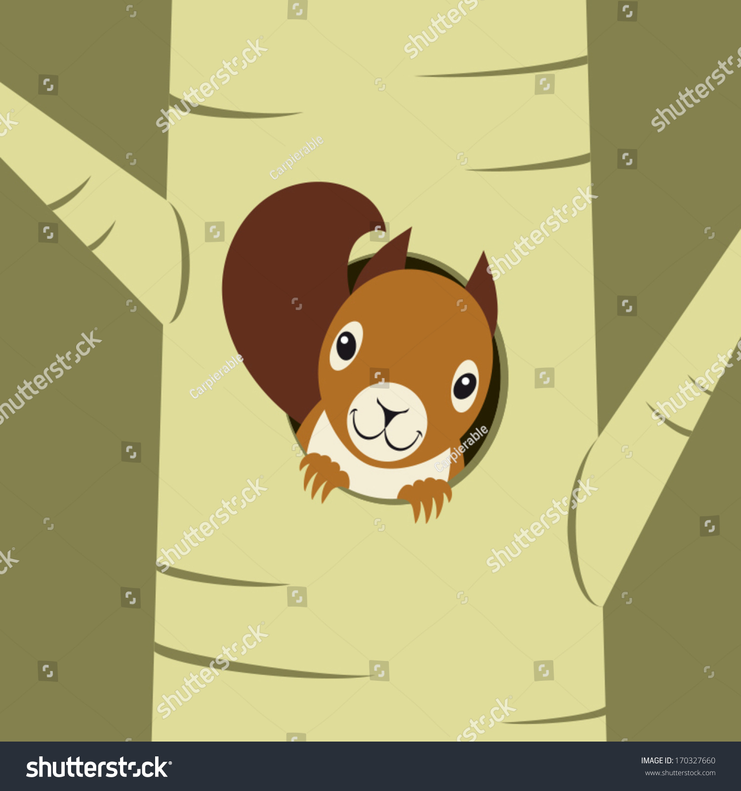 Squirrel Peeking Out Nest Hole On Stock Vector 170327660 - Shutterstock
