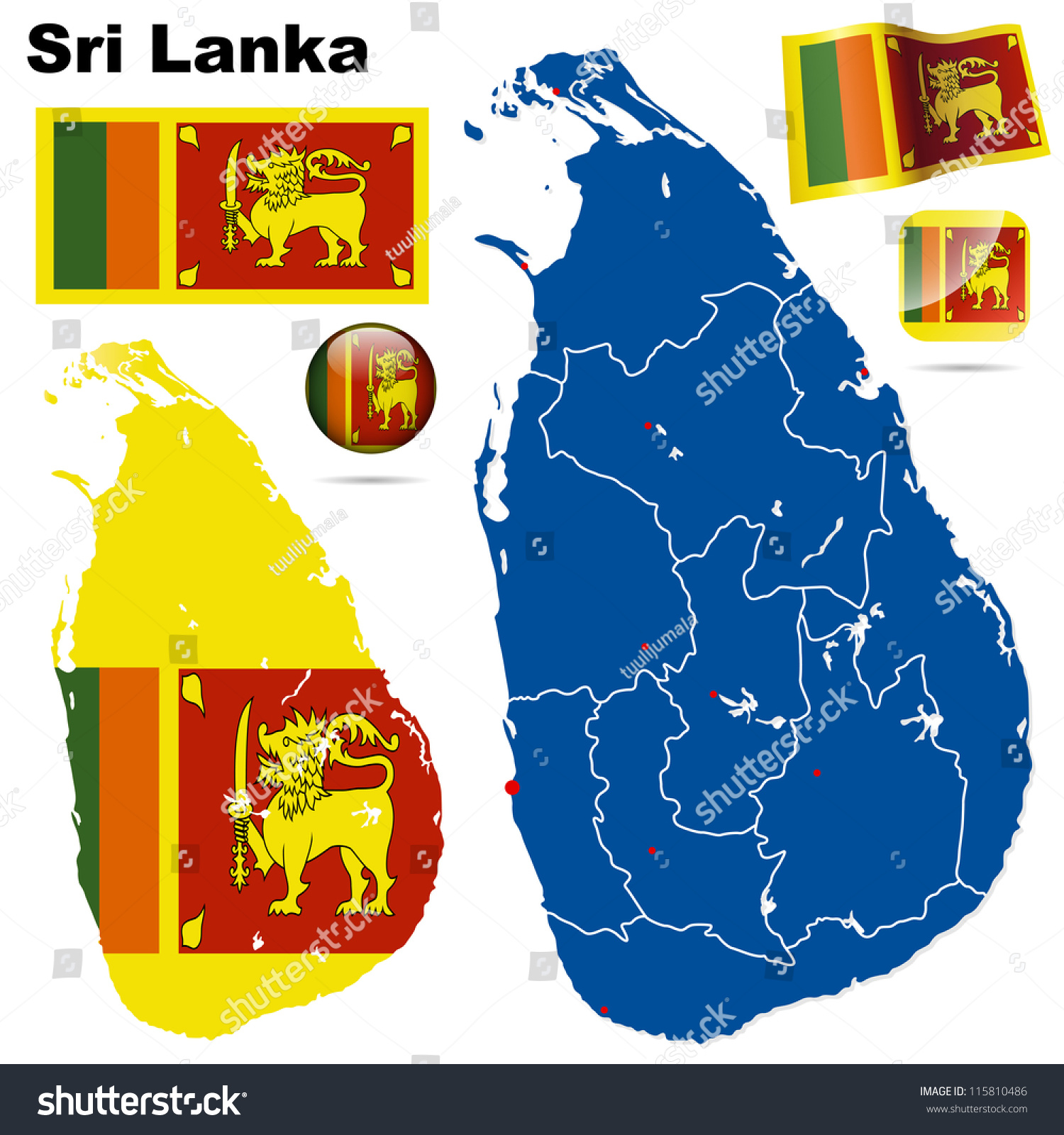 Sri Lanka Vector Set. Detailed Country Shape With Region Borders, Flags ...