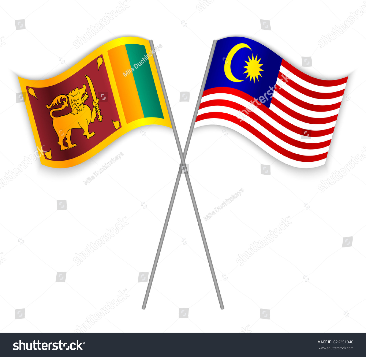 Sri Lankan Malaysian Crossed Flags Sri Stock Vector Royalty Free 626251040
