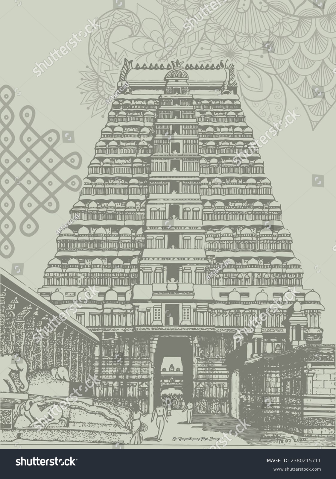 SVG of Sri Ranganathaswamy Temple, Srirangam Vector illustration with kolam and mandala  svg