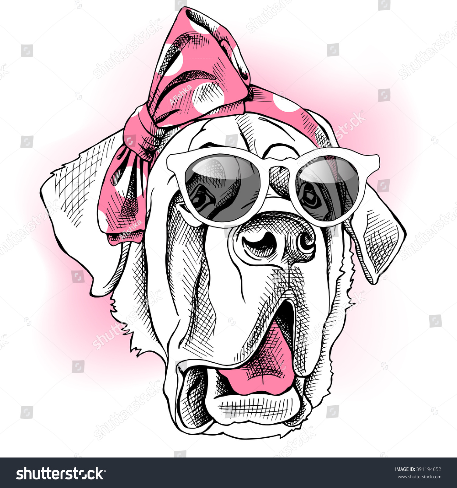 St. Bernard In A Pink Headband And With Sunglasses. Vector Illustration ...