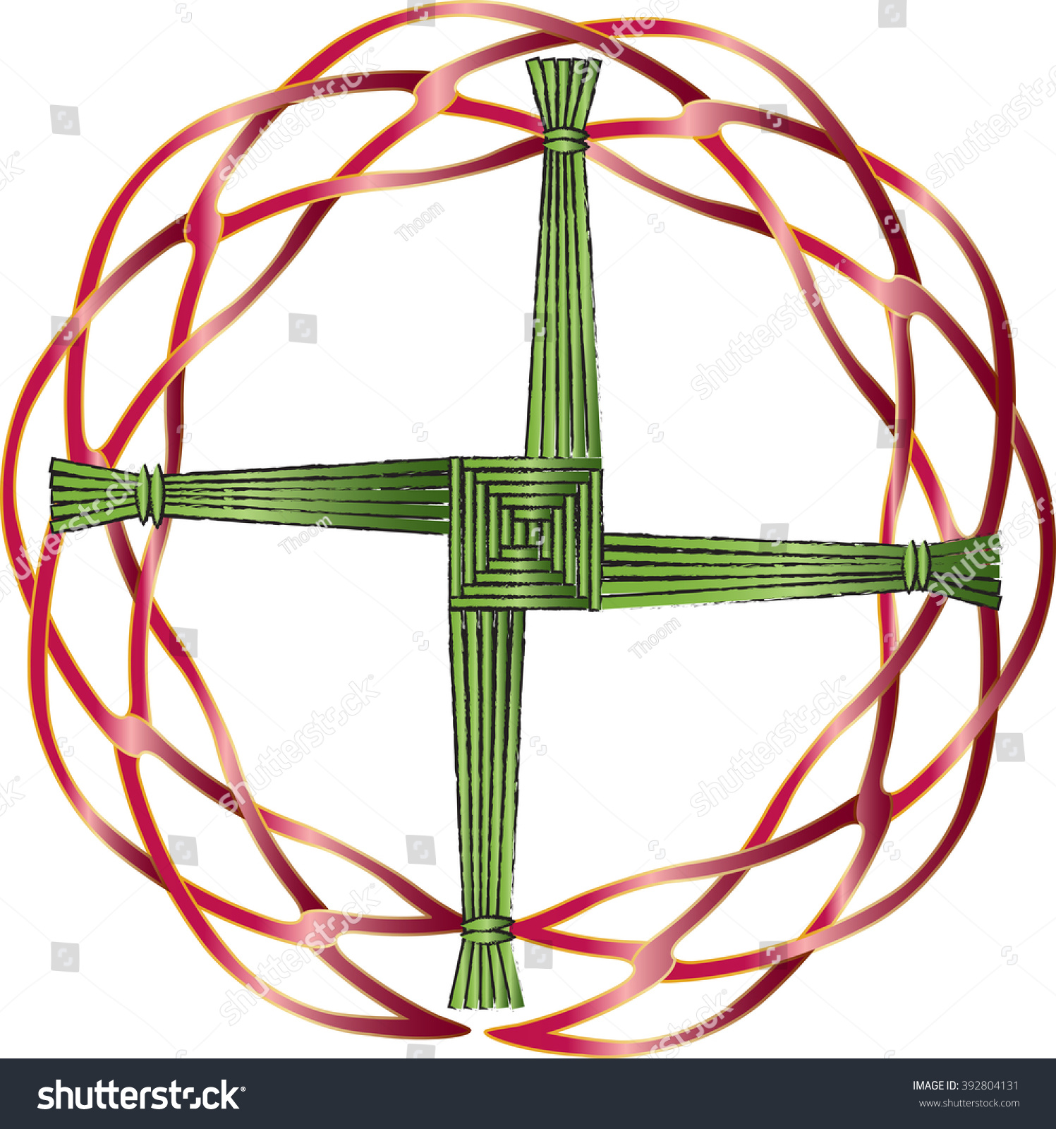 SVG of St Brigid's cross made of straw to protect the house from evil and fire. A Celtic design with braided celtic knot round frame. svg