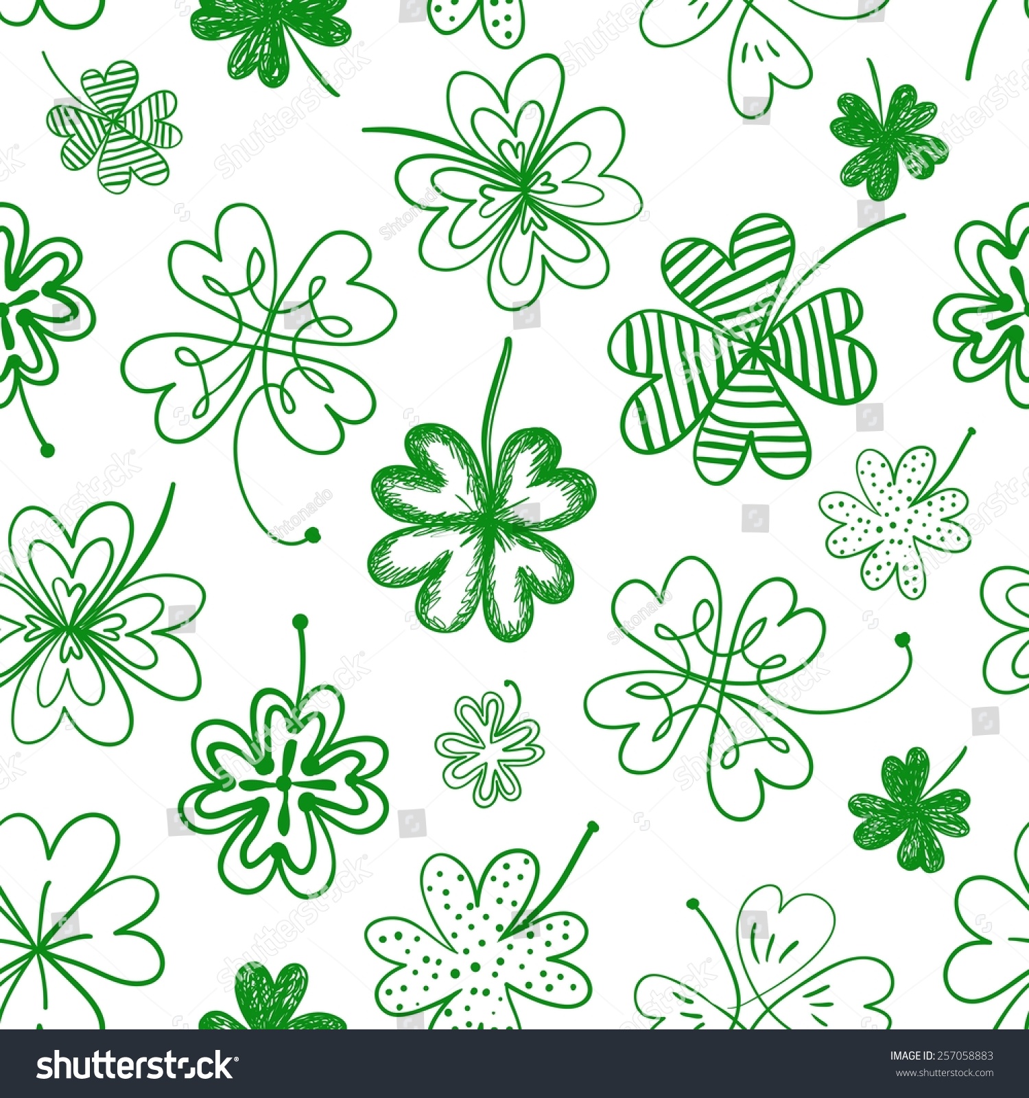 St. Patrick'S Day Doodle Seamless Background With Four Leaf Clover ...