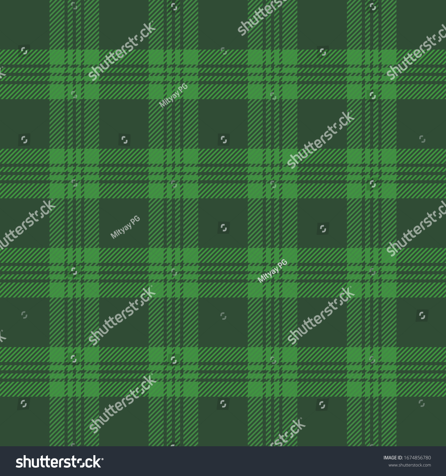 聖パトリックスの日のタルタン格子柄 緑と黒のケージのスコットランド柄 スコットランドの檻 伝統的なスコットランドの市松模様 の背景 シームレスな布地のテクスチャー ベクターイラスト のベクター画像素材 ロイヤリティフリー