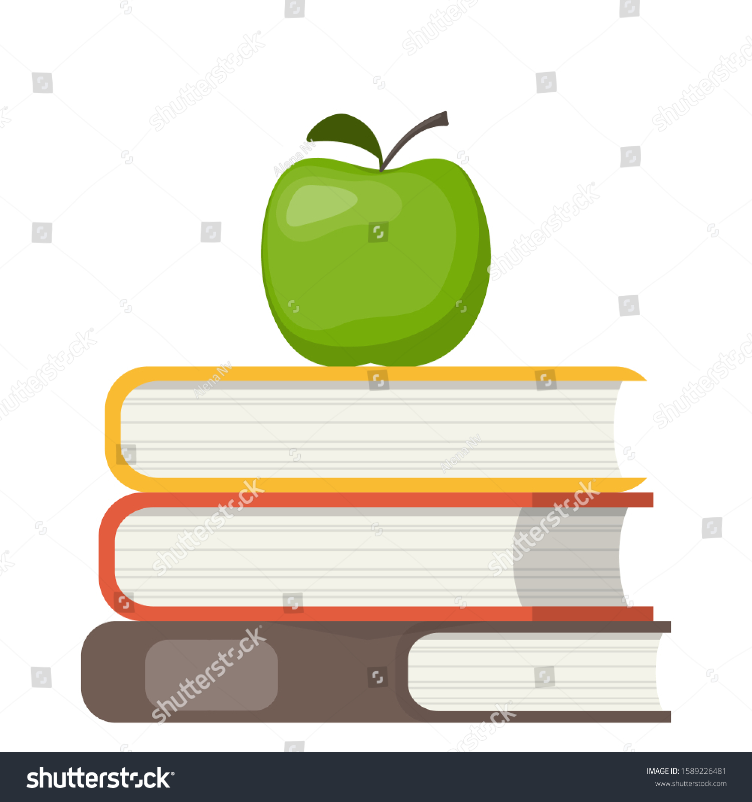 Stack Books Green Apple On Top Stock Vector (Royalty Free) 1589226481 ...