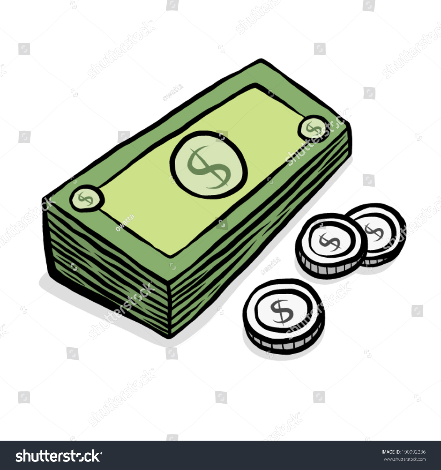 Stack Note Bank Coins Cartoon Vector Stock Vector 190992236 - Shutterstock