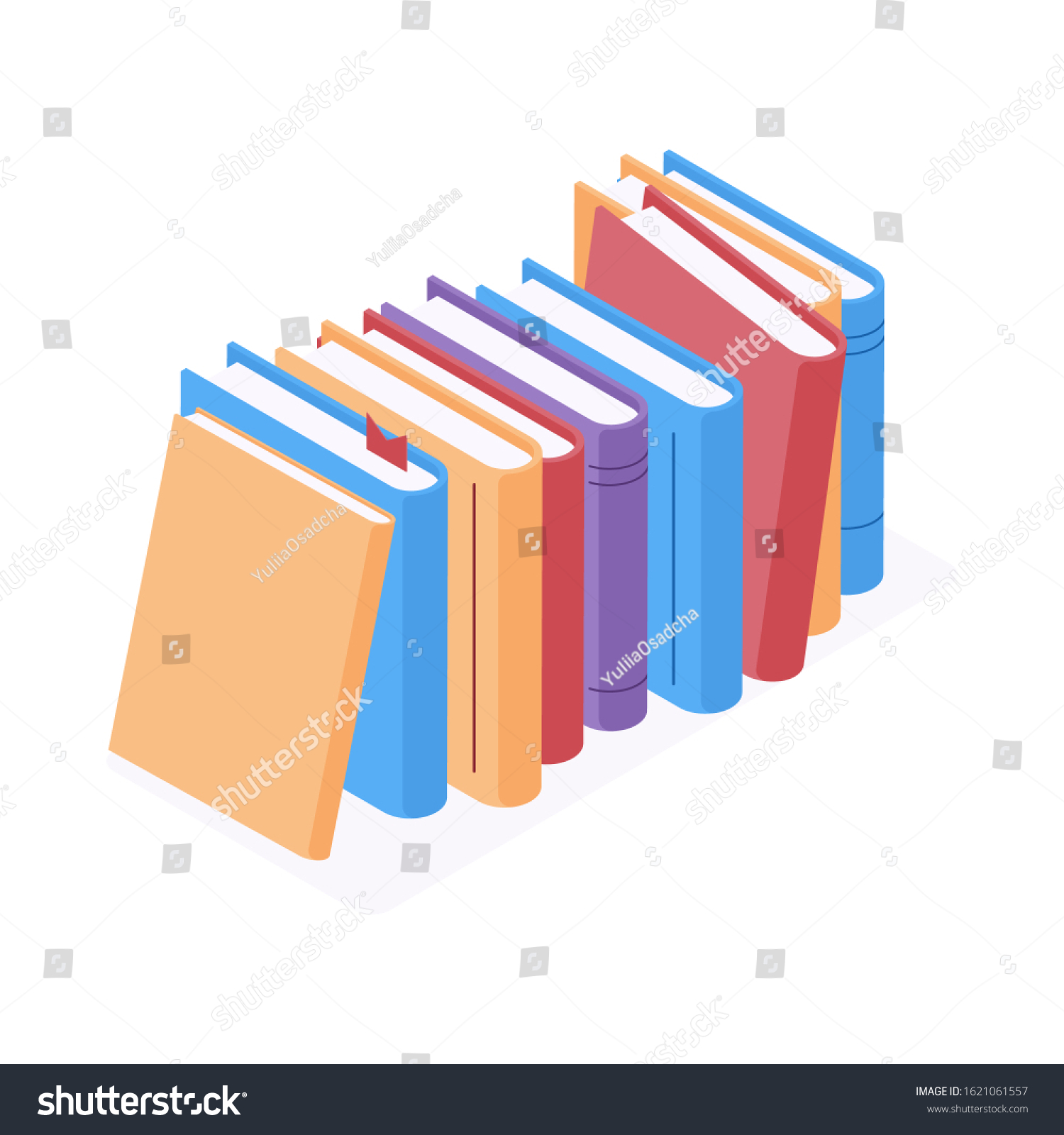 Stack Standing Books Isometric Vector Illustration Stock Vector Royalty Free