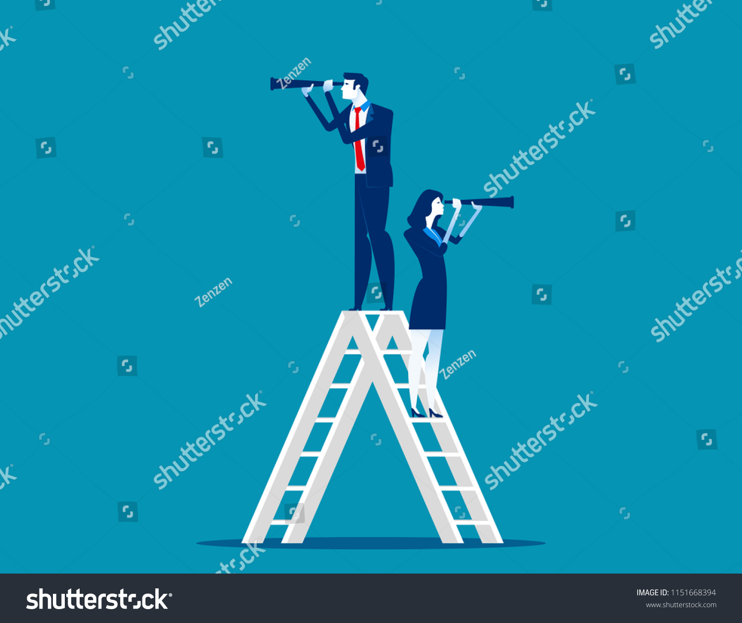 SVG of Stage of work. Business team and telescope, Concept business vector. Teamwork, Successful. 
 svg